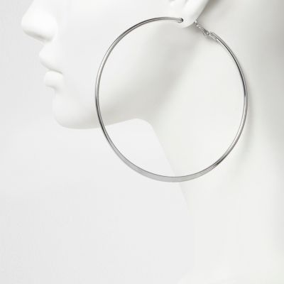 Silver tone flat overszied hoop earrings